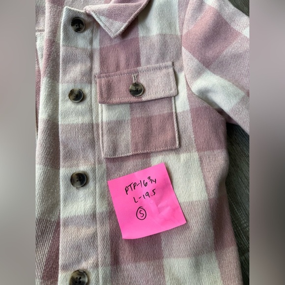 Old Navy Pink White Plaid Flannel Shacket Jacket Comfy Warm Size S 6 7 - Picture 8 of 8